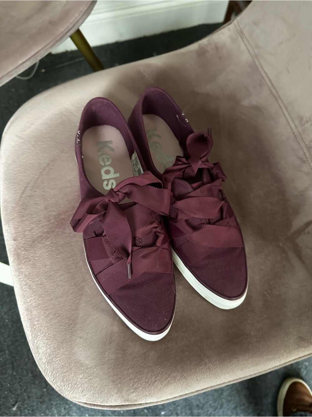 Keds Triple Up Women's Burgundy Grosgrain Ribbon Lace Platform Sneakers